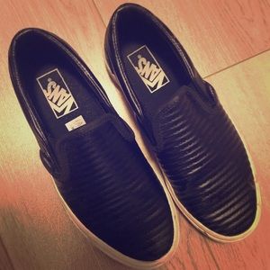 Black Leather Vans Slip-ones size 7.5